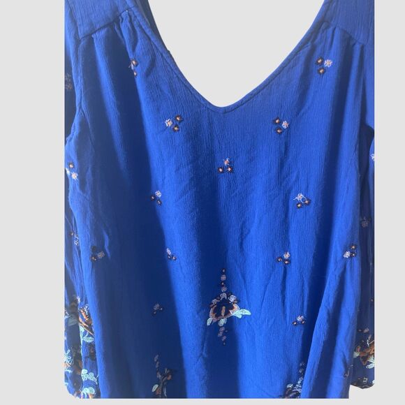 Free People Oxford Embroidered Mini Swing Dress Size Medium Cobalt Blue Pockets - Picture 4 of 8
